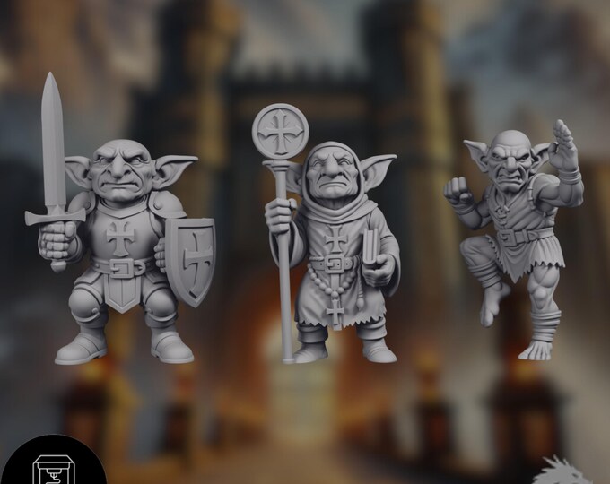Goblin Fighter Cleric Monk Minis | Goblinoid Adventuring Party Set | By Nafarrate