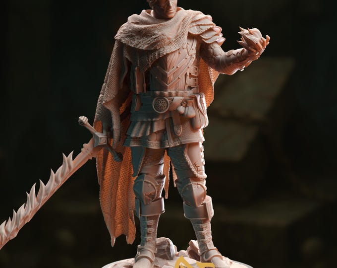 Flameblade Warlock Mini | Male Human Paladan with Infernal Flame Sword Miniature | By DM Stash