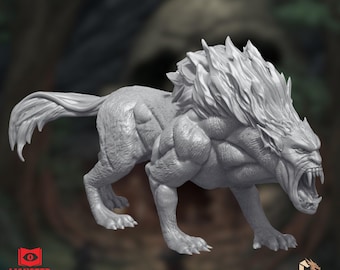 Barghest Miniature | Fiend-Wolf Beast Mini | 32mm Fantasy Resin | Detailed Creature Sculpt | By Monster Atlas