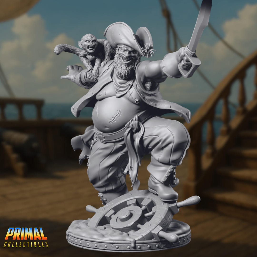 Fat Pirate Captain Miniature | Resin High Seas Villain With Monkey - Etsy