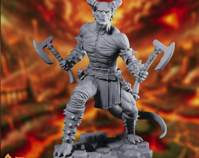 Hellfire Demon Warrior Mini | Infernal Fiend Berserker Monster Mini | By DM Stash