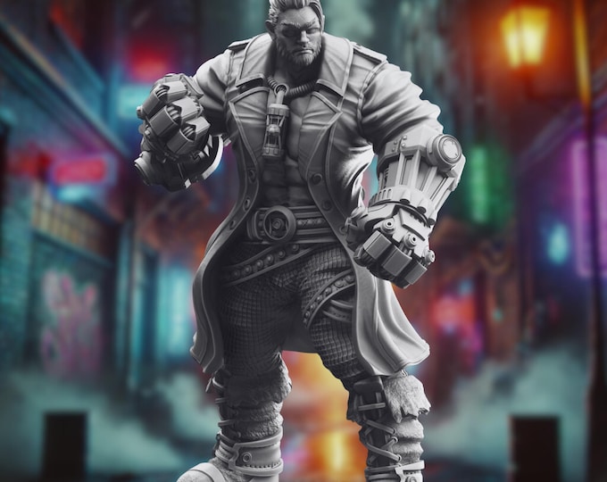 Human Juggernaut Barbarian Mini | Steampunk Tavern Brawler, Unarmed Striker Miniature | by DM Stash