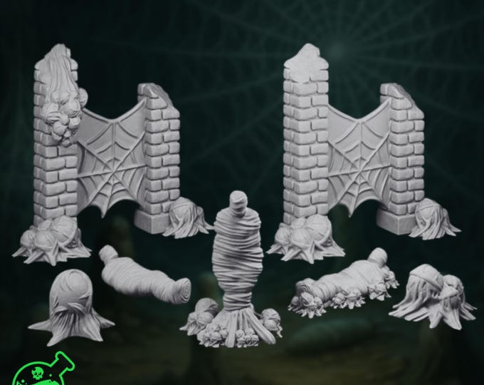 Giant Spider Lair Terrain Set | Spider Egg Sacks and Cocooned Remains For Horror Encounters | 32mm Scale Terrain | By TPK Labs
