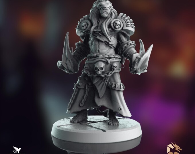 Leonin Necromancer Mini | Undead Sorcerer Miniature | By Claudio Casini