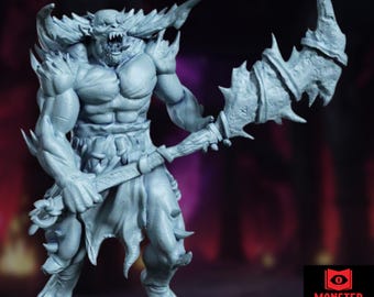 Tanarukk Demon Mini | Hellspawn Warrior with Massive Blade for TTRPG | By Monster Atlas