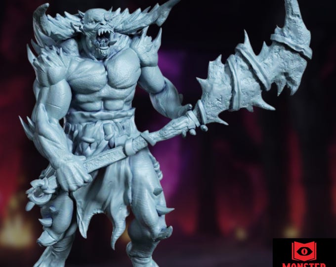 Tanarukk Demon Mini | Hellspawn Warrior with Massive Blade for TTRPG | By Monster Atlas