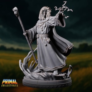 Male Elemental Sorcerer Miniature | Thunder and Lightning Magic Wizard Mini | By Primal Collectibles