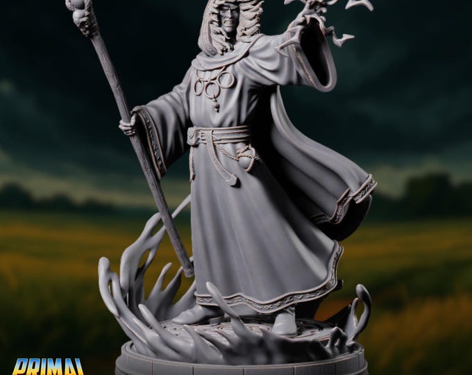 Male Elemental Sorcerer Miniature | Thunder and Lightning Magic Wizard Mini | By Primal Collectibles