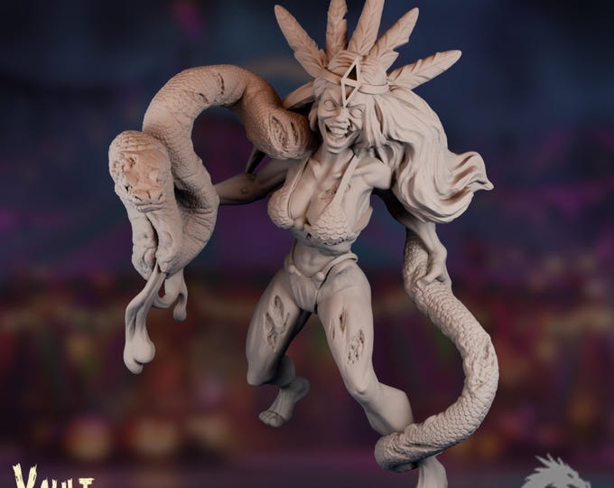 Snake Lady Mini | Zombie Circus Miniature | Undead Serpent Charmer | By VaultZ