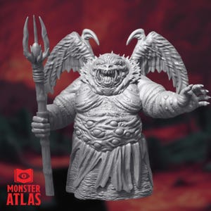 Shator Demon Mini | Large Fiend Miniature | Multi-Eyed Demon with Wings and Trident | By Monster Atlas