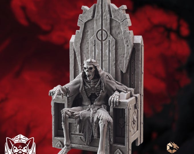 Skeleton King Mini | Undead Necromancer Miniature with Throne | Dungeon Dog