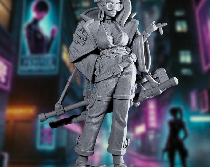 Sexy Cyberpunk Girl With Gun | Female Gangster Boss Mini | Yakuza Crime Lord Woman Pinup Miniature | Gaz Minis