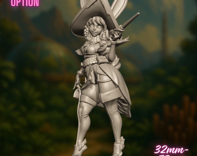 Female Harengon Wizard Mini with NSFW Option | Rabbitfolk Sorceress Miniature | By Gaz Mini's