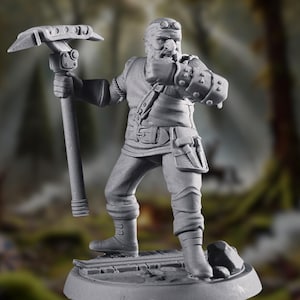 Dwarven Miner Mini | Dwarf Fighter with Pickaxe Miniature | by TPK Labs