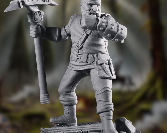 Dwarven Miner  Mini | Dwarf Fighter with Pickaxe  Miniature | by TPK Labs
