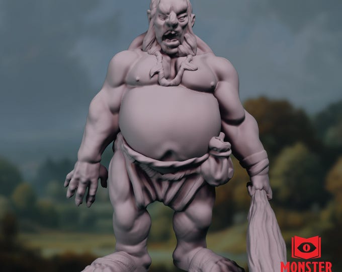 Hill Giant Monster Mini | Large Ogre-Like NPC with Club and Loincloth Miniature | By Monster Atlas
