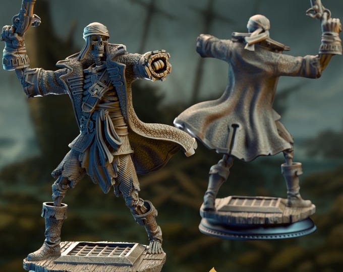 Undead Pirate Gunslinger Mini | Dual Pistol Wight Miniature | Undead Buccaneer with Raised Pistols | By DM Stash