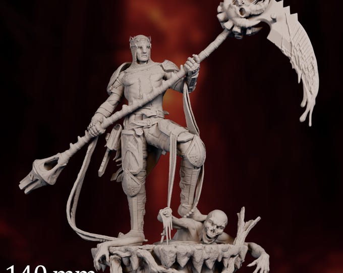 Infernal Hell Knight Resin Model Kit 140mm | Horned Demon Commander with Spiked Scythe | Dark Fantasy Display Statue | By CA 3D Studios