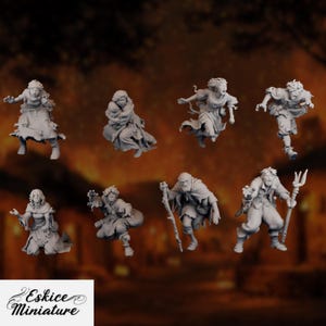 de figurines de villageois terrorisés | Ensemble Citoyens hurlants et habitants en fuite | 28 mm 32 mm 40 mm PNJ | Par Eskice Miniatures