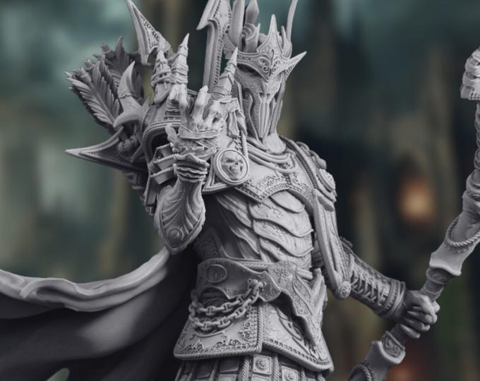 Crowned Undead Warlord Model Kit | Regal Death Lich Paladin Collectible | 75mm & 130mm Unpainted | By Nerikson