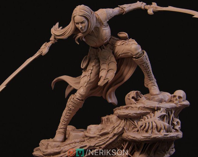 Female Dark Elf Assassin Model Kit | Dual Blade Rogue Resin Miniature | 75mm 140mm | Nerikson