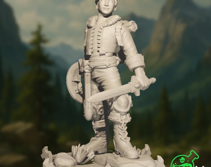 Young Fighter Miniature: Child Adventurer with Sword & Shield