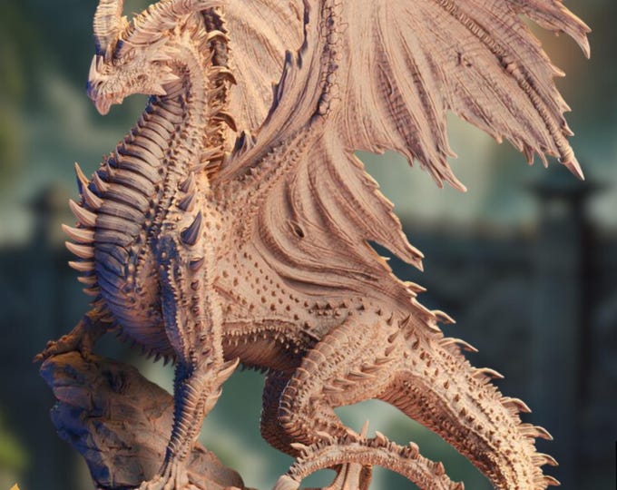 Gargantuan Elder Black Dragon Miniature | Spiked Horror with Towering Wings | By DM Stash