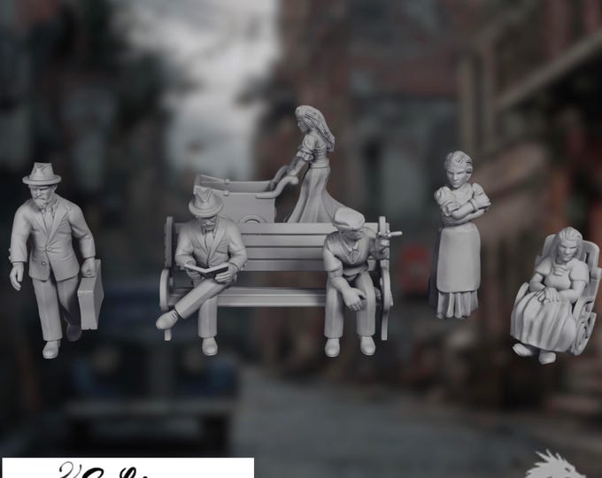WW2 Civilians Mini Set | European Townsfolk Miniatures | Wartime Non-Combatant Figures | By Eskice Miniature