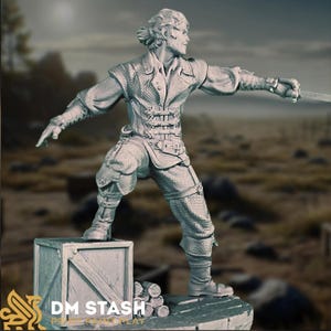 Swashbuckling Human Fighter Miniature: Paintable RPG Model