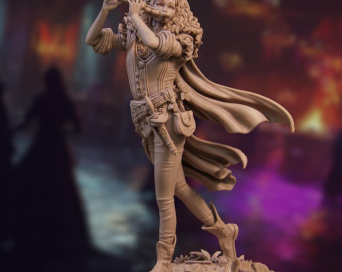 Flute-Playing Female Bard Resin Model Kit | Fantasy Performer Musician Premium Display | 75mm or 140mm Collector's Figure | By Nerikson