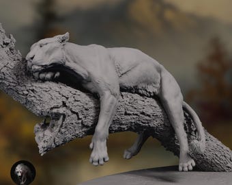 Sleeping Leopard Resin Miniature | Paintable Wildlife Diorama Figurine by Animal Den Miniatures