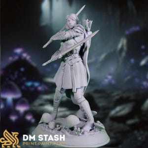 Dark Elf Dual-Wield Ranger Miniature | Female Underdark Warrior Fantasy TTRPG Mini | Multiple Scales | By DM Stash