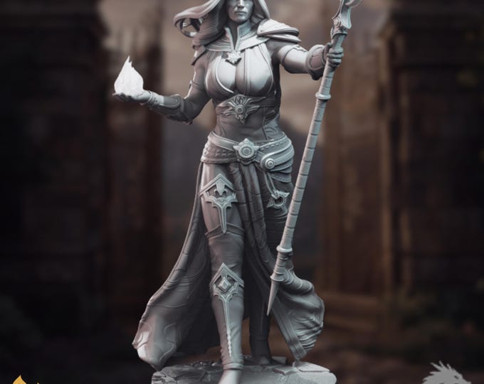 Female Human Sorcerer Mini | Battle Caster Wizard Miniature | By DM Stash