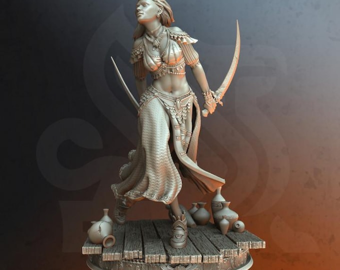 Mystical Female Sword Dancer Miniature | Dual Wielding Fantasy Warrior by DM Stash | Tabletop Roleplaying Games