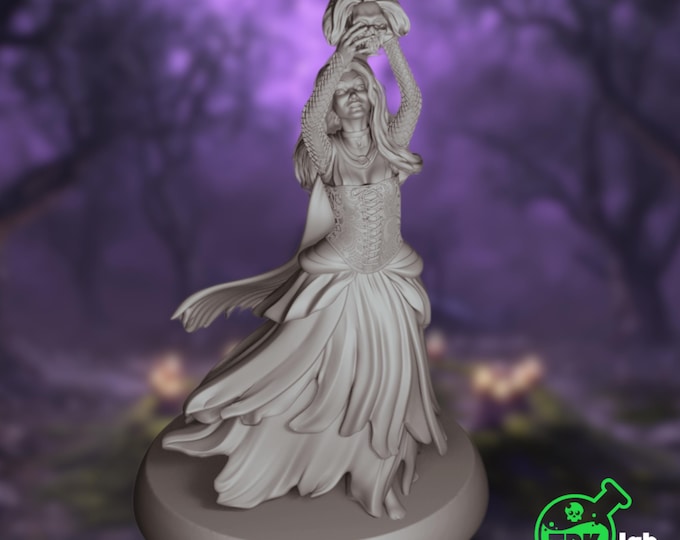 Witch Blood Ritual Mini | Gothic Sorceress Cultist Miniature with Severed Head | By Primal Collectibles