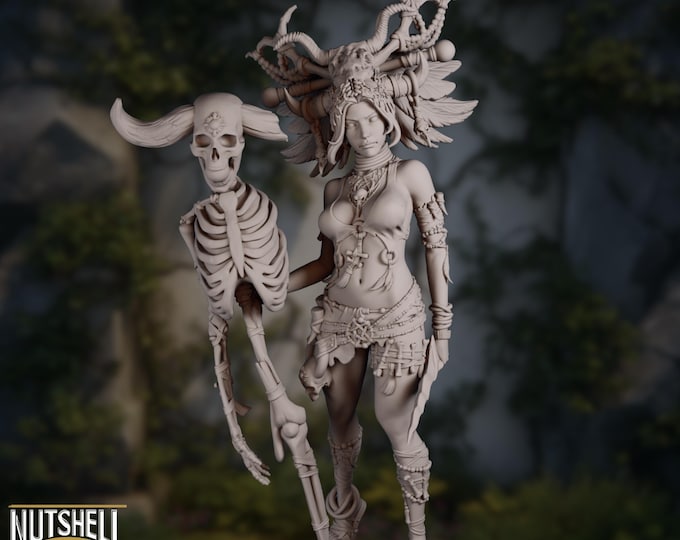 SFW NSFW Female Witch Doctor Resin Model | Tribal Shaman with Skeleton Staff | By Nutshell Atelier