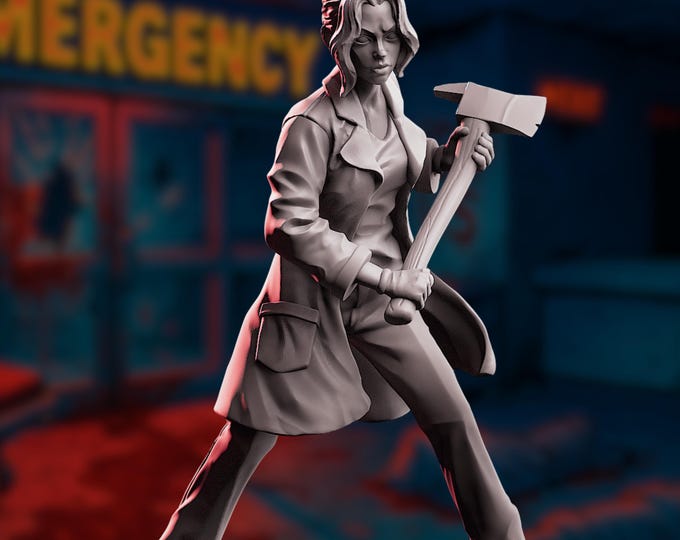 Zombie Apocalypse Doctor Mini | Female Medic Survivor Miniature with Axe | By Vaultz Miniatures