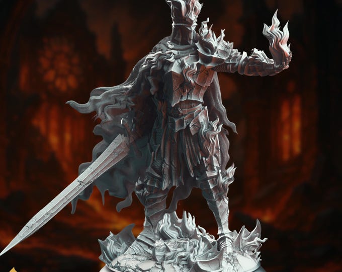 Burning Eldritch Knight Mini | Flaming Genasi Paladin Miniature | By DM Stash