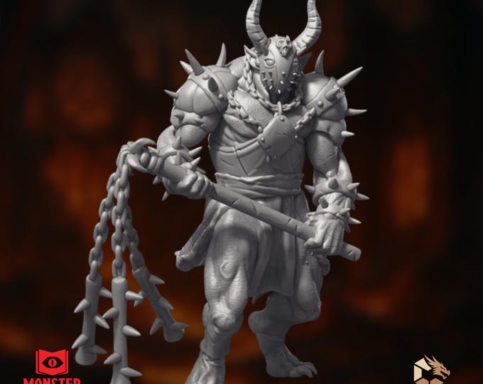Demon Executioner Mini | Excruchiarch Torturer Miniature | Spiked Chain Warlord Boss | By Monster Atlas