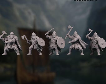 Viking Warrior Mini Set | Norse Axemen & Shieldmen Miniature Set | Resin Models by Eskice