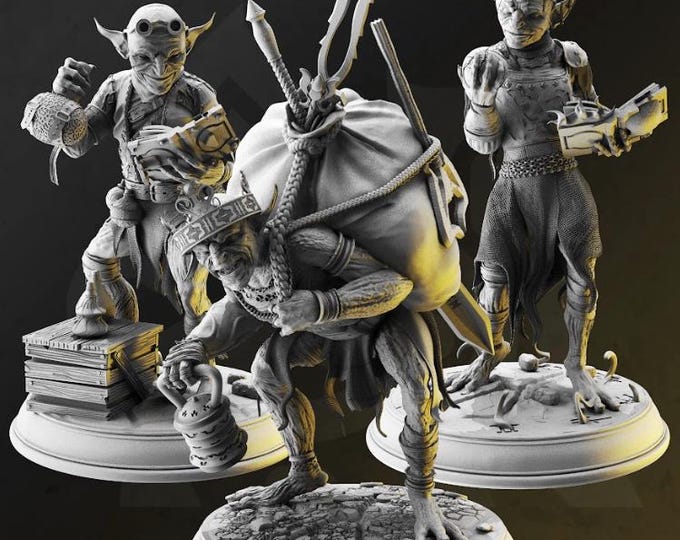Goblin Miniature Set | Rogue, Wizard, and Alchemist Goblin Mini Trio for Tabletop RPGs | By DM Stash