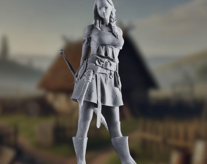 Female Commoner  Mini with NSFW options | Sexy Female Fighter with Sword  Miniature | by 3Darts