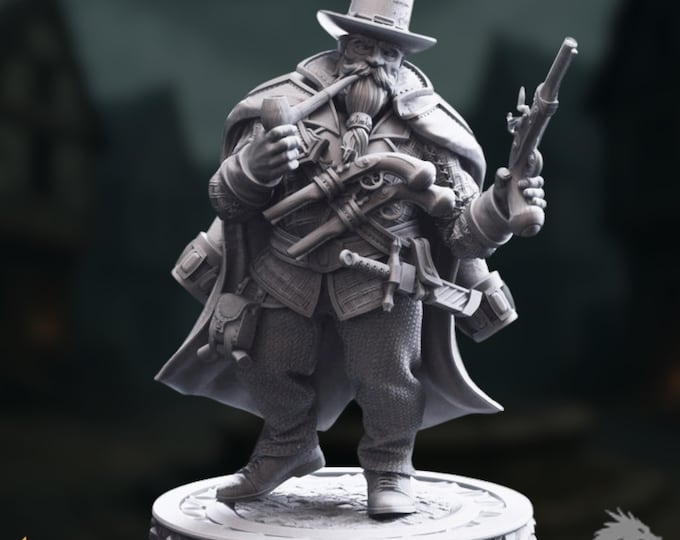 Dwarven Gunslinger Mini | Artificer or Rogue Miniature | Steampunk Firearms Expert with Pistols | DM Stash