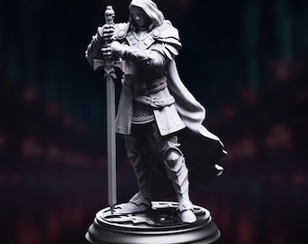 Hooded Paladin Mini | Oath of Vengeance Knight Miniature | Vigilant Guardian with Sword | By DM Stash