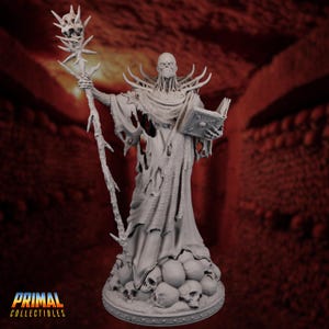 Necromancer Lich Mini | Evil Wizard Boss Miniature | Dark Tome Spellcaster NPC | By Primal Collectibles