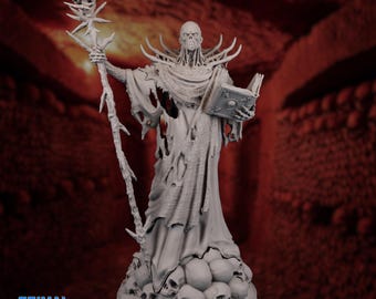 Necromancer Lich Mini | Evil Wizard Boss Miniature | Dark Tome Spellcaster NPC | By Primal Collectibles