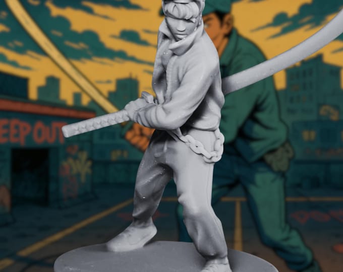 Streetwise Samurai Survivor Mini | Teen with Baseball Cap and Katana Miniature for Zombie Survival Games | By Vaultz