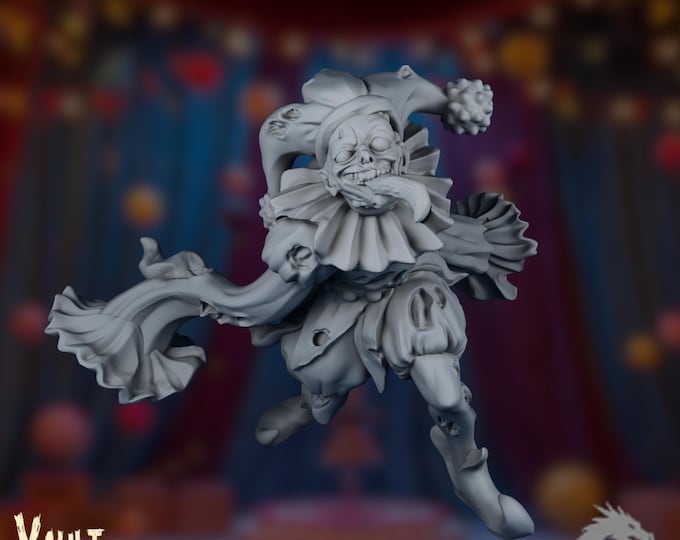 Sleeves the Jester Mini | Zombie Circus Miniature | Undead Clown Performer | By VaultZ