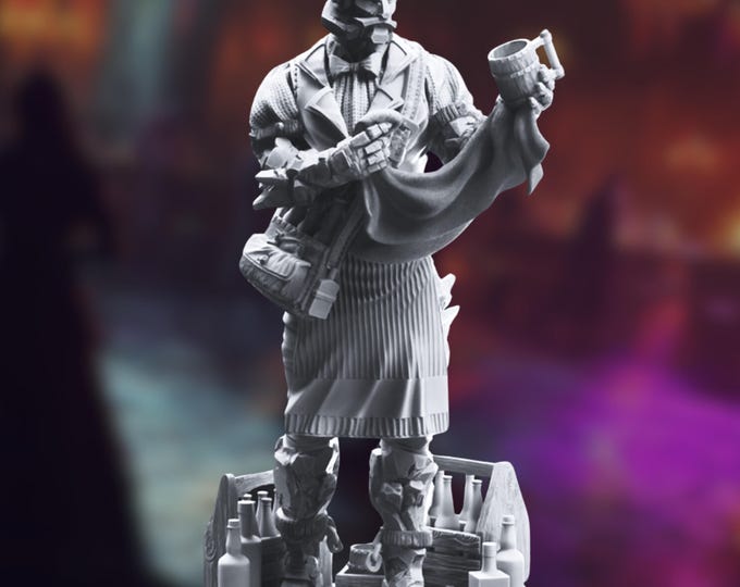 Warforged Bartender Mini for  – Rock gnome or Earth Genasi Tavernkeeper, Artisan NPC – Tabletop RPG Model by DM Stash