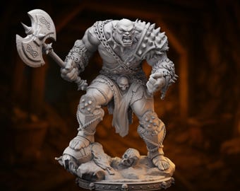 Savage Orc Warlord Mini | Spiked Armor Barbarian Champion Miniature (32mm-75mm) | By Primal Collectibles
